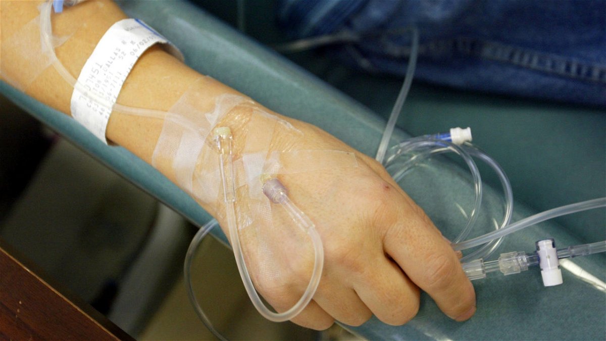 A patient receives chemotherapy cancer treatment.