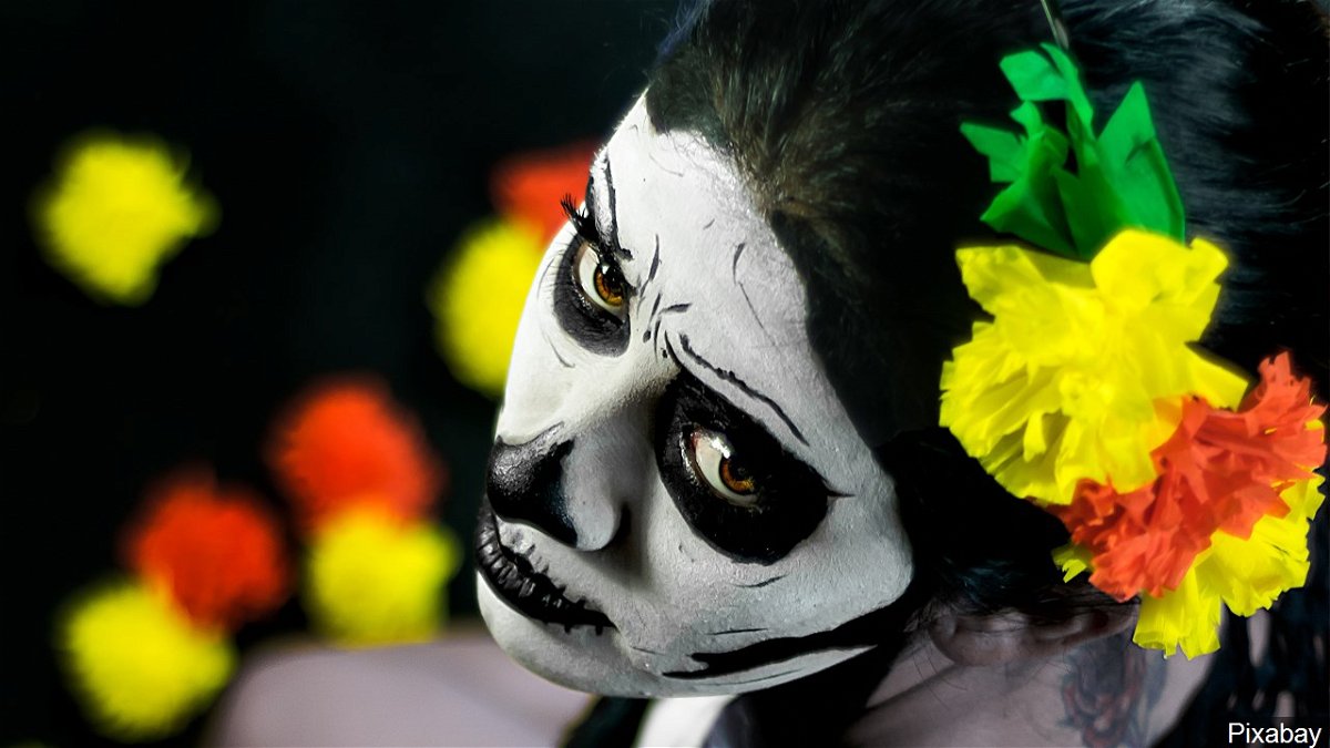 Skeleton imagery abounds at Mexico City during Day of the Dead.