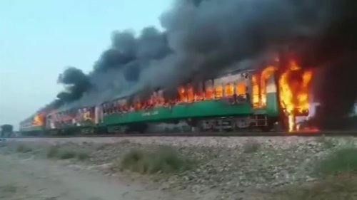 Deadly train fire that killed dozens in Pakistan.