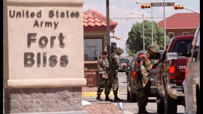 The main gate to the Fort Bliss Army Base is seen in this file photo.