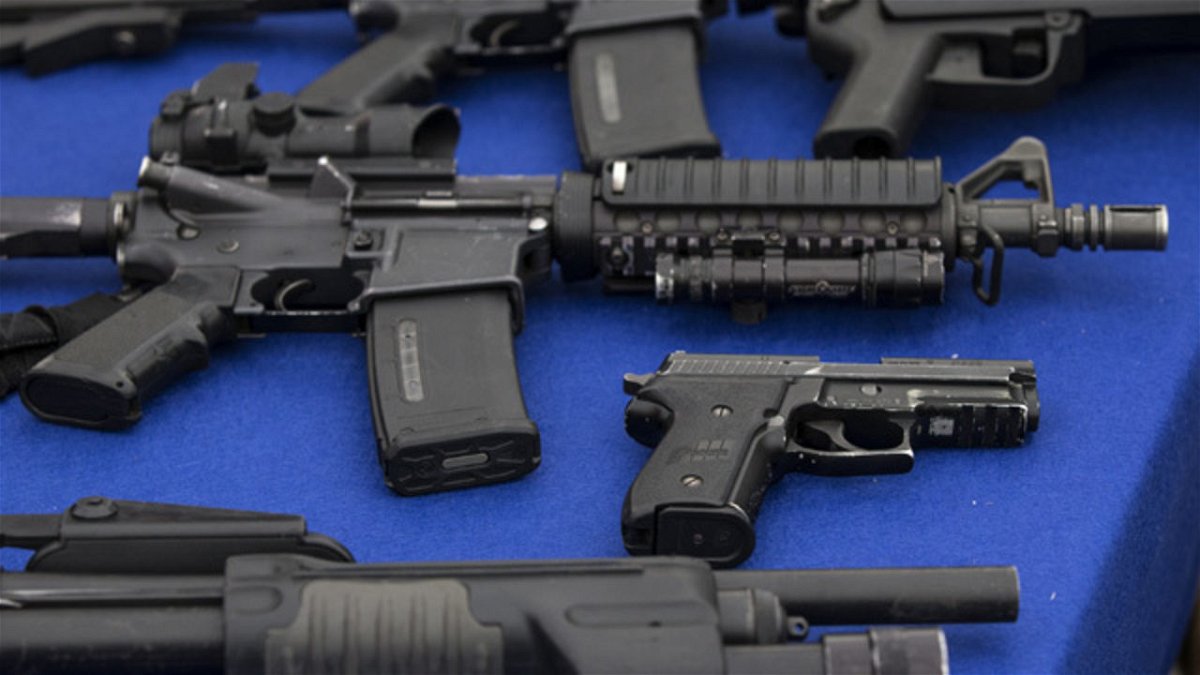 Weapons on display at a gun show are seen in this file photo.