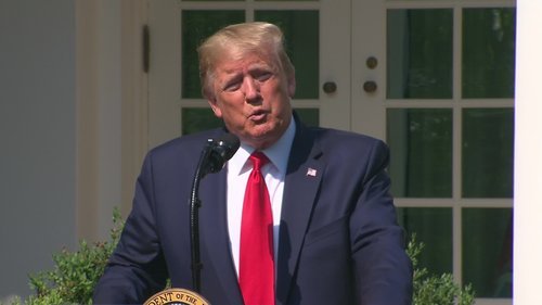 President Trump speaks in the White House Rose Garden.
