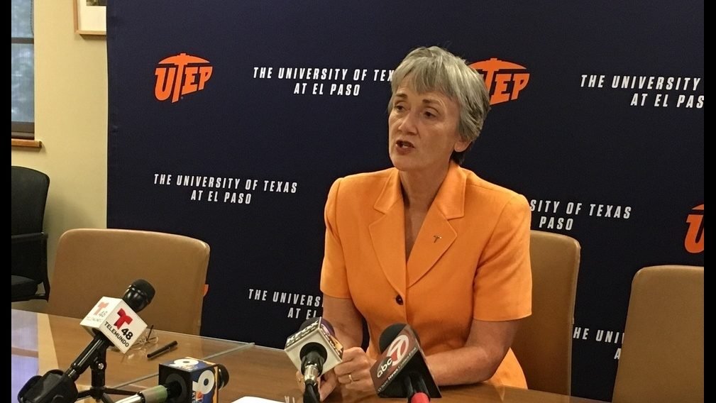 UTEP president Heather Wilson speaks to the media recently about developments at the university.