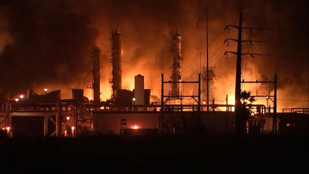 Refinery explosion scene in Port Neches, Texas.