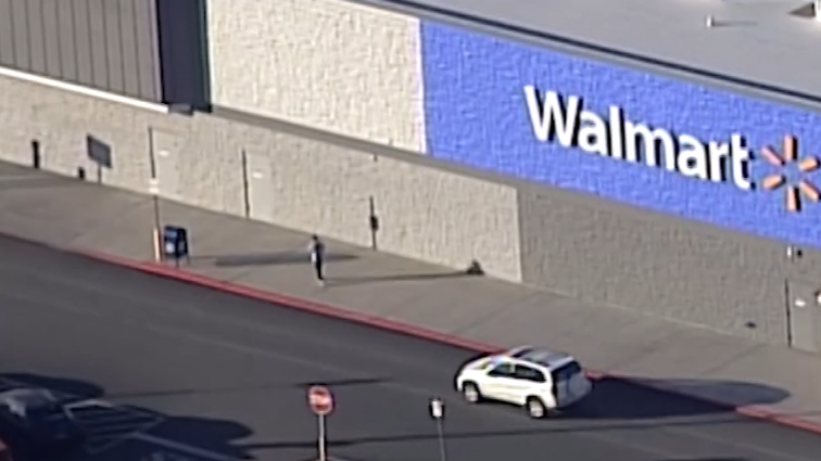 An aerial view of the Silver City Walmart store following an active shooter scare.