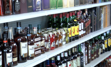 liquor bottles on store shelves