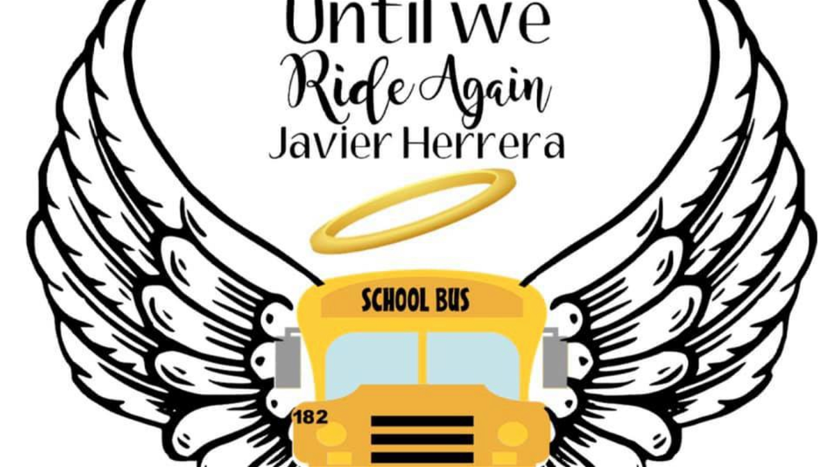 Memorial poster for a schools bus driver who had a heart attack on a bus and died.