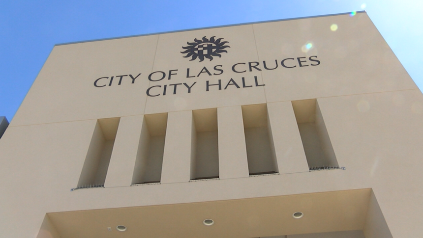 A view looking up at Las Cruces City Hall.