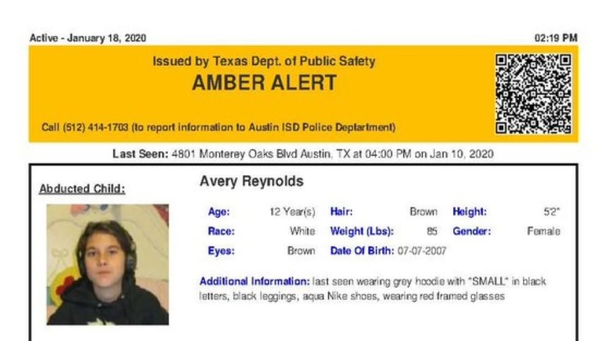 Amber Alert Issued For 12 Year Old Abducted Texas Girl Believed To Be 