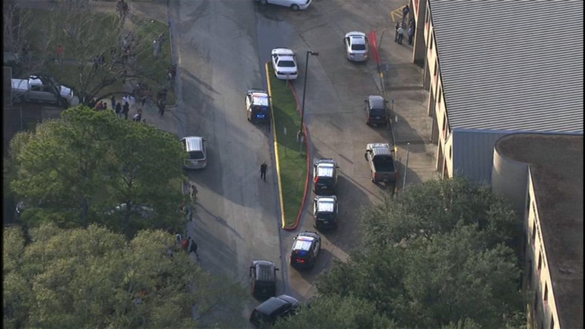 Ariel view of police at the scene of a shooting at a high school near Houston.
