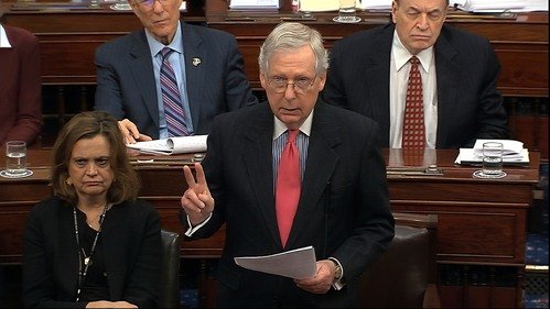 Sen. Majority Leader Mitch McConnell speaks on the Senate floor.