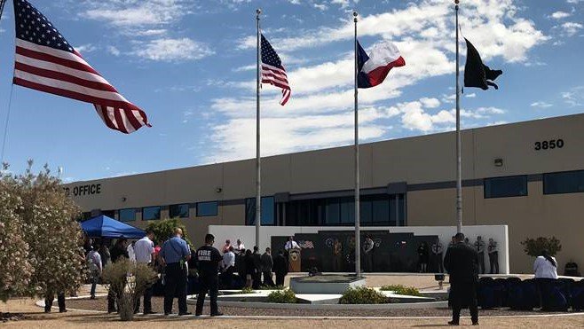 A ceremony to honor fallen law enforcement officials takes place at the El Paso County Sheriff's Headquarters.