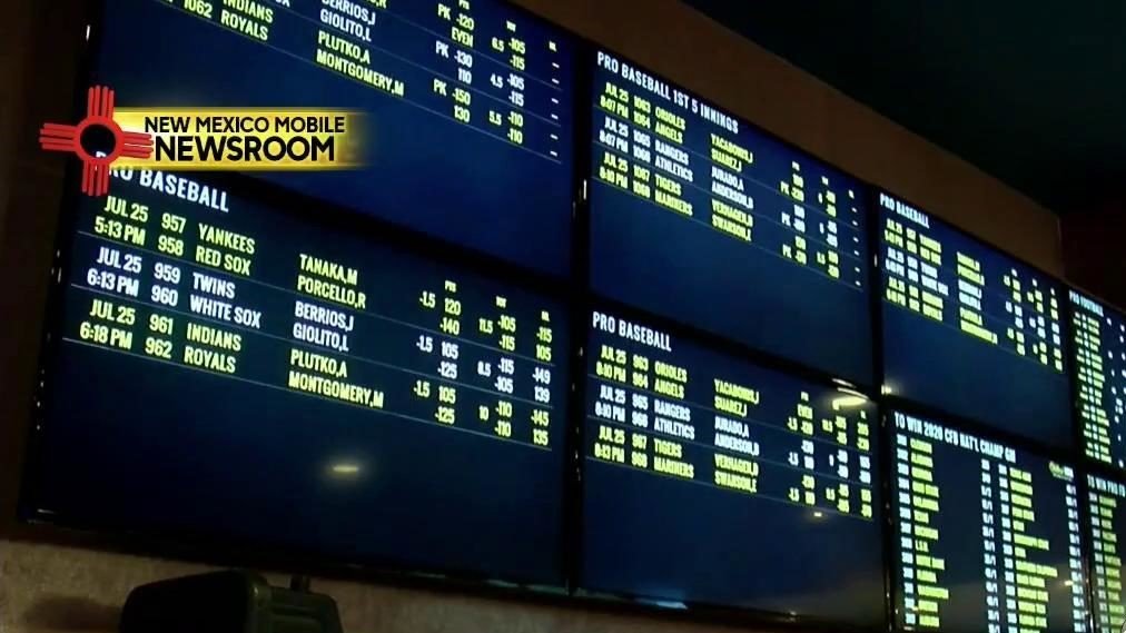 Odds display on monitors at the William Hill Sports Book inside the Inn of the Mountain Gods casino in New Mexico.