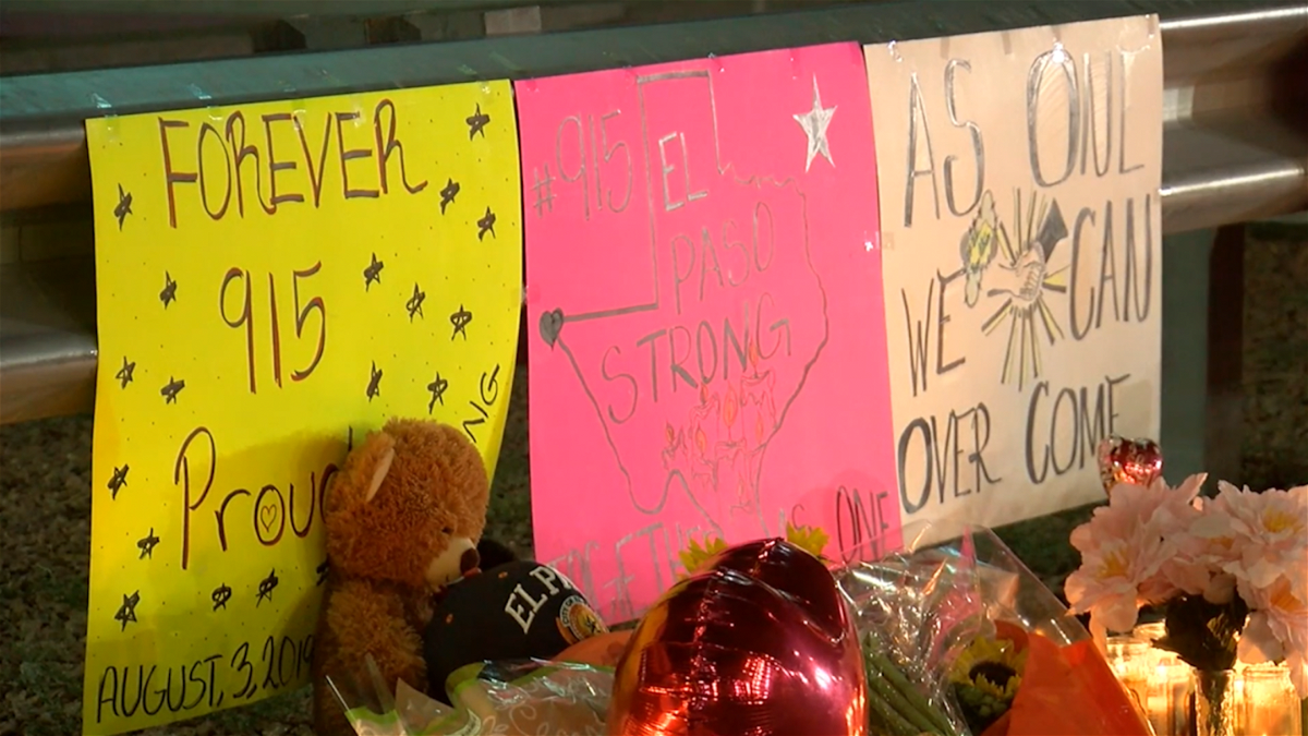 Posters left outside the Cielo Vista Walmart after the Aug. 3 mass shooting