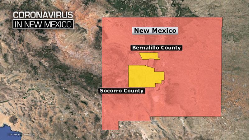 Map shows the two counties where coronaviruses cases have been confirmed in New Mexico.