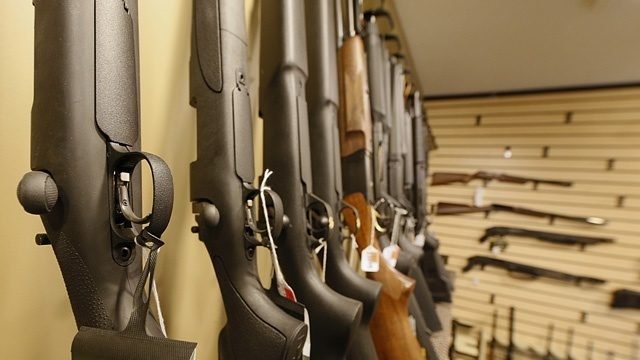 Firearms on display at a gun shop.