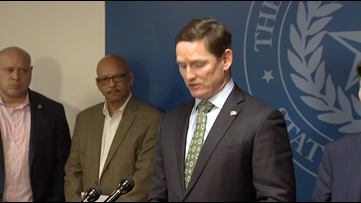 Dallas officials discuss coronavirus at a news conference.