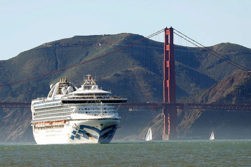 A cruise ship  in California's San Francisco Bay containing passengers with coronavirus.