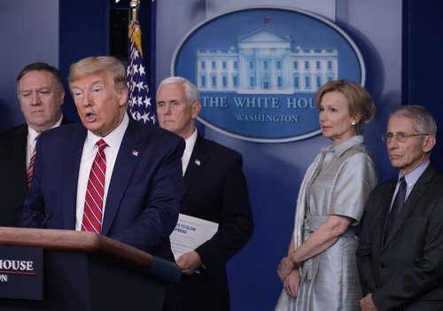 President Trump delivers remarks alongside members of his coronavirus task force.