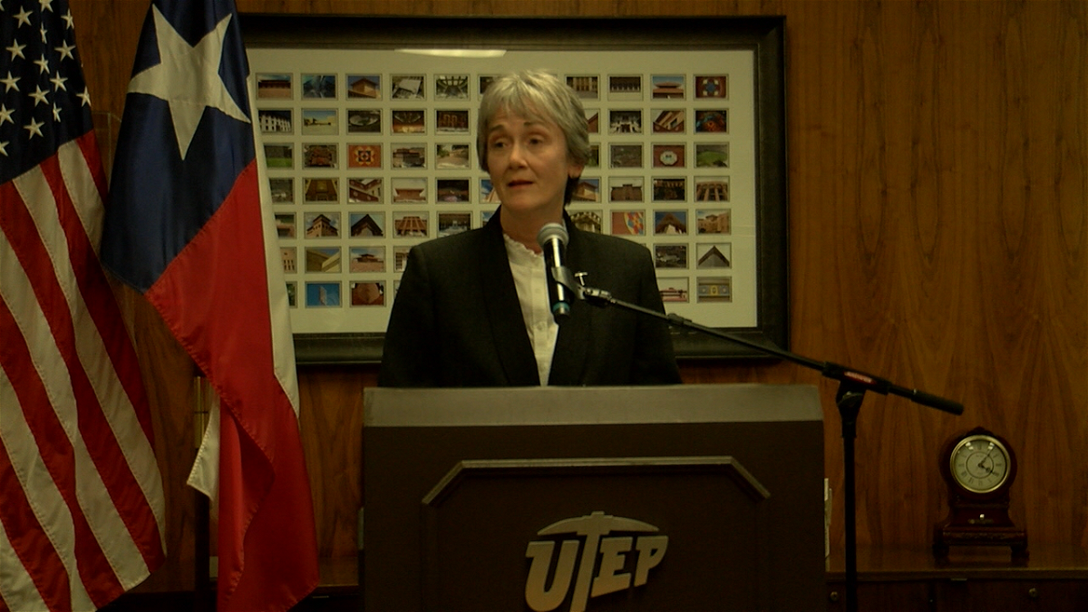 UETP president Heather Wilson speaks with the media.