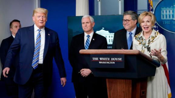 President Trump and members of his administration prepare to give a White House task force briefing on the coronavirus.