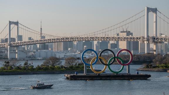 The Olympic rings on display in Tokyo.