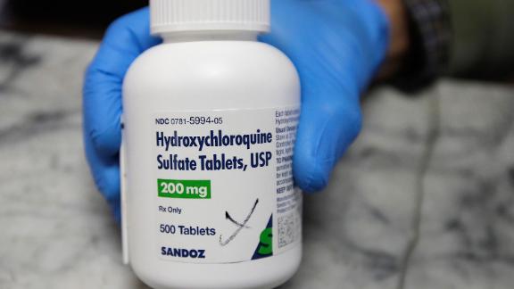 A bottle of Hydroxychloroquine, a malaria drug that is being tested to determine its' impact on Covid-19 patients.