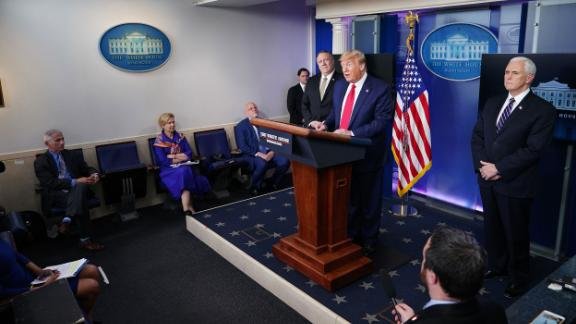President Trump speaks during a White House virus task force briefing.