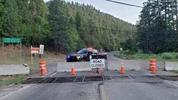 A roadblock set up by the Mescalero Apache Tribe when the reservation went on lockdown due to the coronavirus in May.