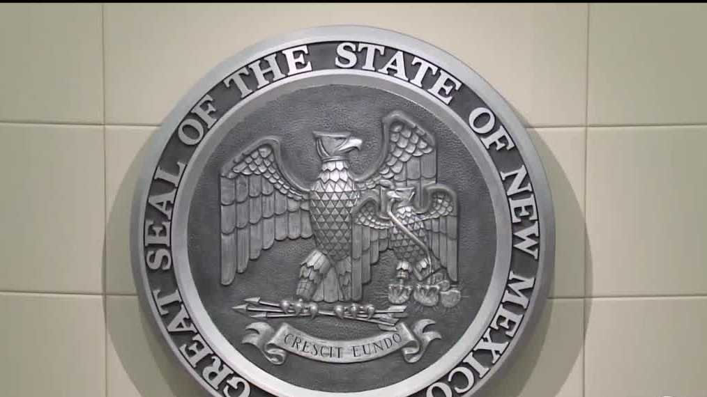 The New Mexico state seal on display at the capital in Santa Fe.