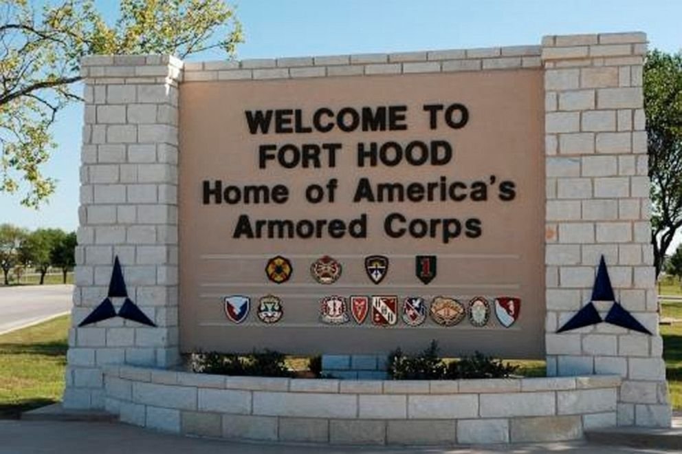The entrance to the Fort Hood Army post in Texas.