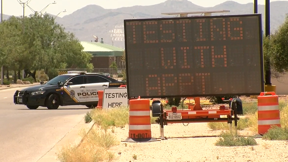 A sign at El Paso's drive-thru virus testing site indicating an appointment is required.