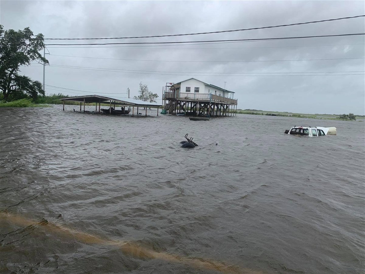 Flooding in Lafourche Parish, Louisiana from Hurricane Laura.