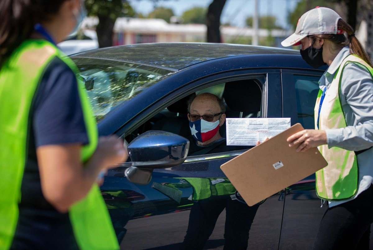 A mail-in ballot drop off location in Travis County, Texas.