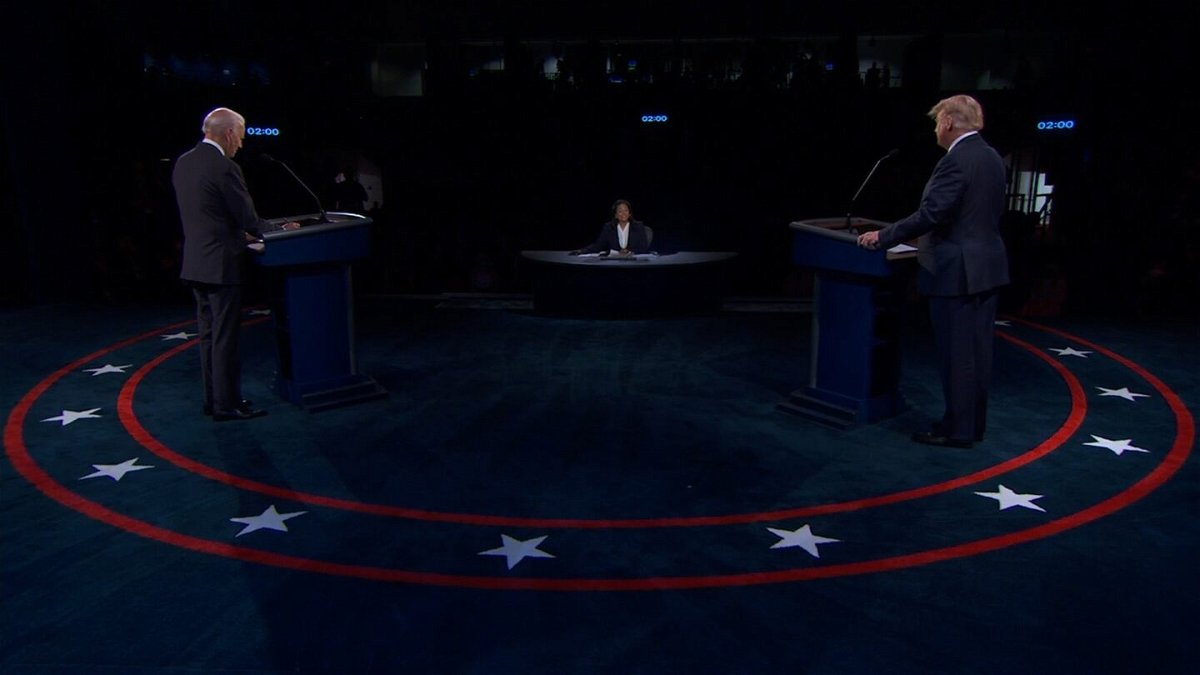 Joe Biden (left) and Donald Trump (right) participate in their second and final debate.