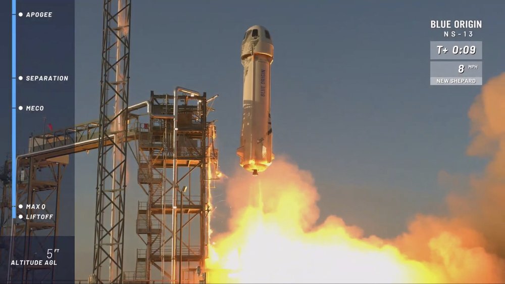 The New Shepard rocket lifts off from its launchpad near Van Horn, Texas.