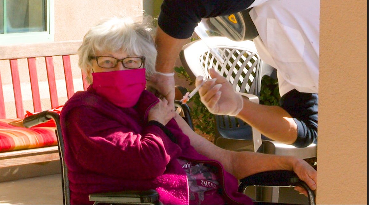 Nursing home resident Henrietta Devins, 81, was among the first of the elderly population to receive the Covid-19 vaccine in Las Cruces.