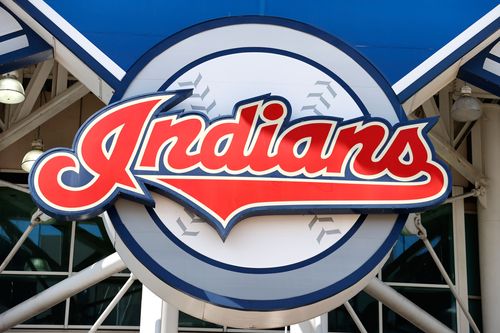 The Cleveland Indians logo on a sign at their ballpark.