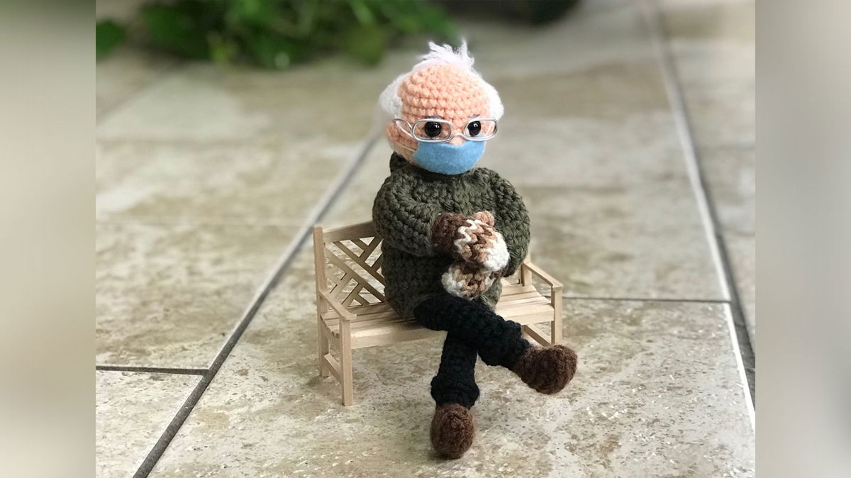 A Bernie Sanders crochet doll..