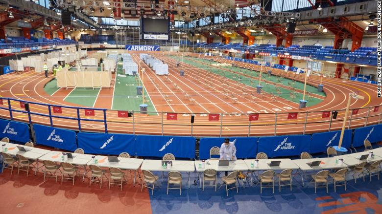 A vaccination site at Armory Track & Field Center in Washington Heights, a Latino neighborhood in New York City.