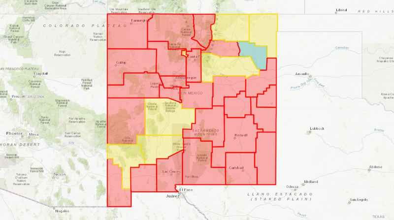 The state of New Mexico's Covid zone map as of Jan. 27.