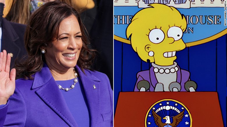 Parallels between Vice President Harris' inauguration outfit and Lisa Simpson from a 2000 episode.