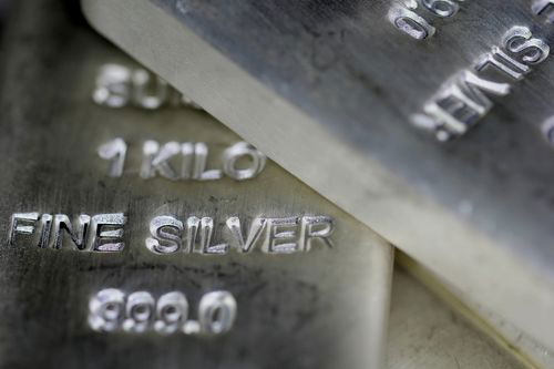 Silver bars are seen after being minted.