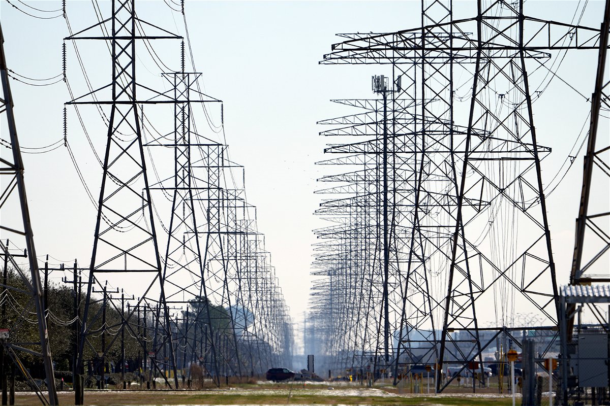 Power lines running through Houston, Texas.