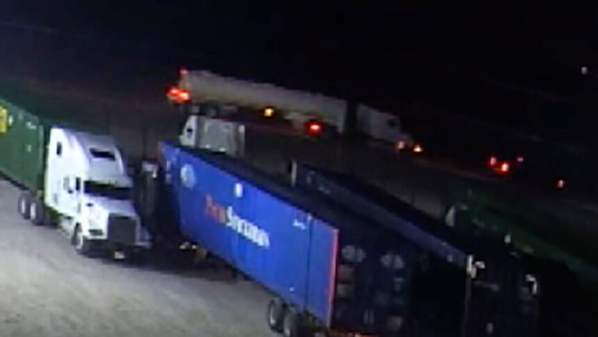 The white tanker truck can be seen at the top of this image from surveillance videos by the Bexar County Sheriff's Office.