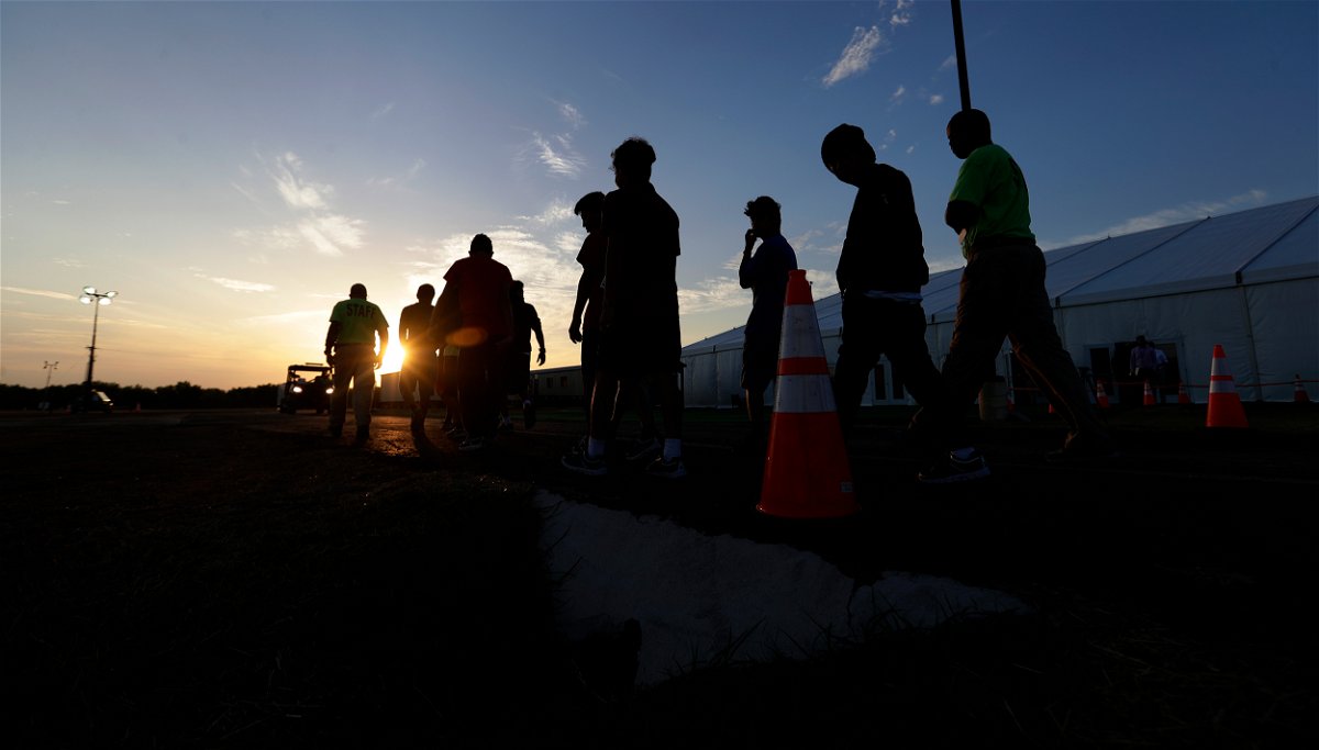 A U.S. government holding center for migrant children in Carrizo Springs, Texas is seen at sunrise.