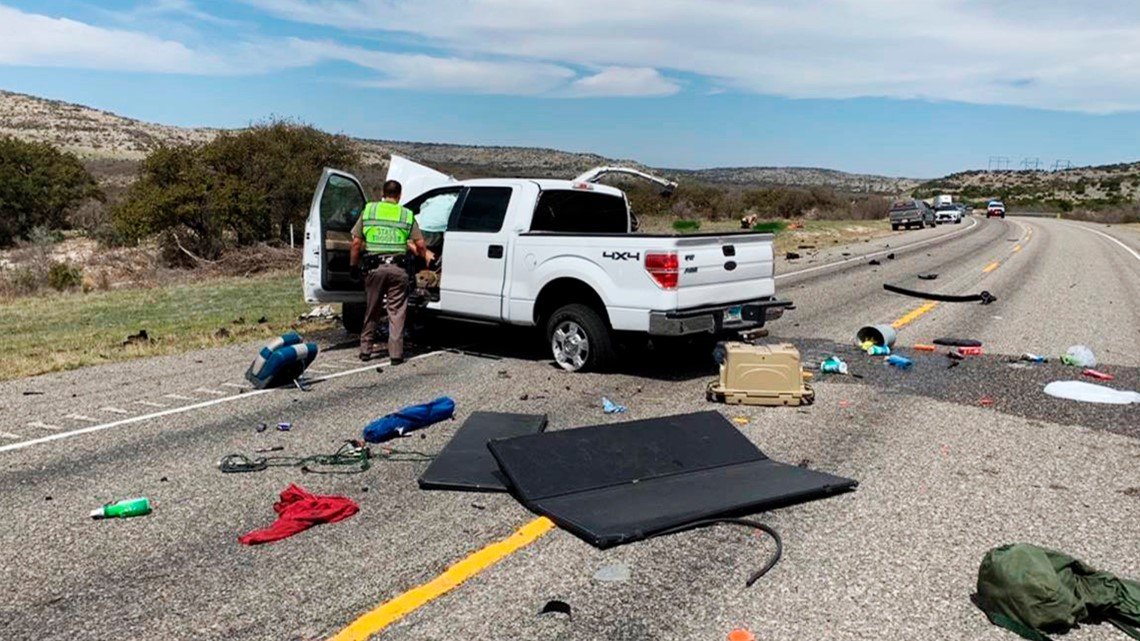 Authorities at the scene of a deadly truck crash in Del Rio, Texas.