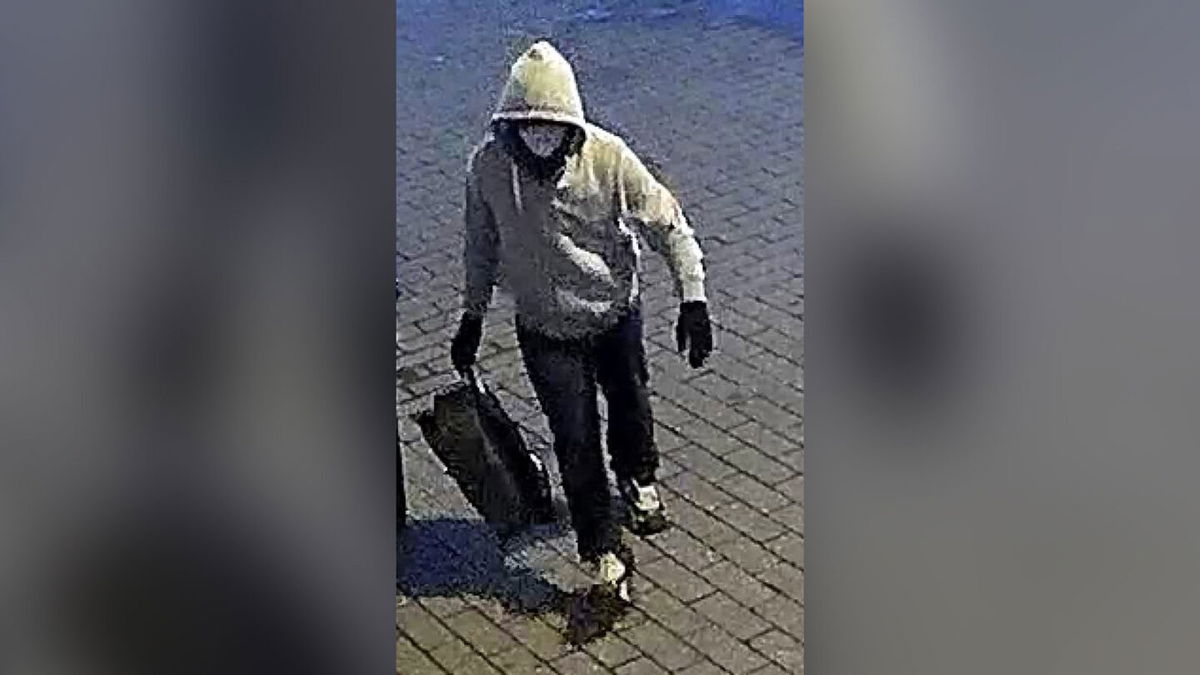 Security image of a person placing pipe bombs outside the the Republican National Committee and Democratic National Committee headquarters on January 6 in Washington, D.C.