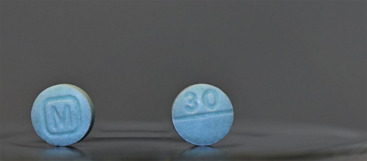 A fake prescription pill laced with fentanyl.