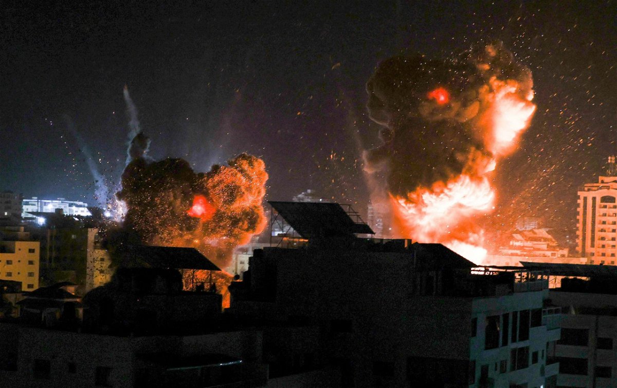 Explosions are seen in Gaza City as Israeli forces target the Palestinian enclave with airstrikes.
